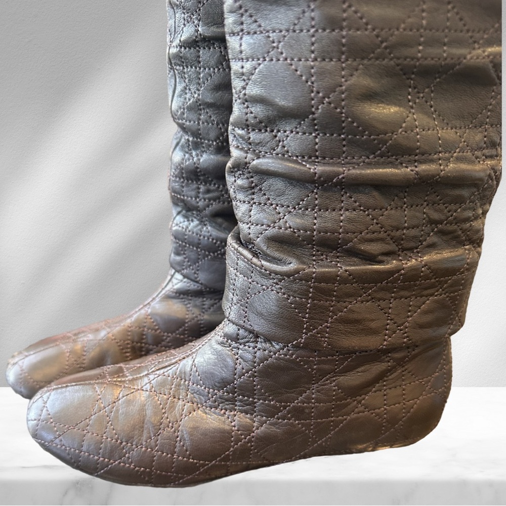Christian Dior Cannage Quilted Brown Knee High Boots 35 1/2 - Picture 5 of 13